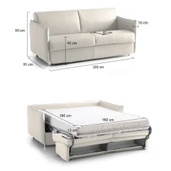 Divano Letto 3 Posti Beige Sfoderabile Contenitore 200x95 cm, Lavabile Made in Italy - Gravere