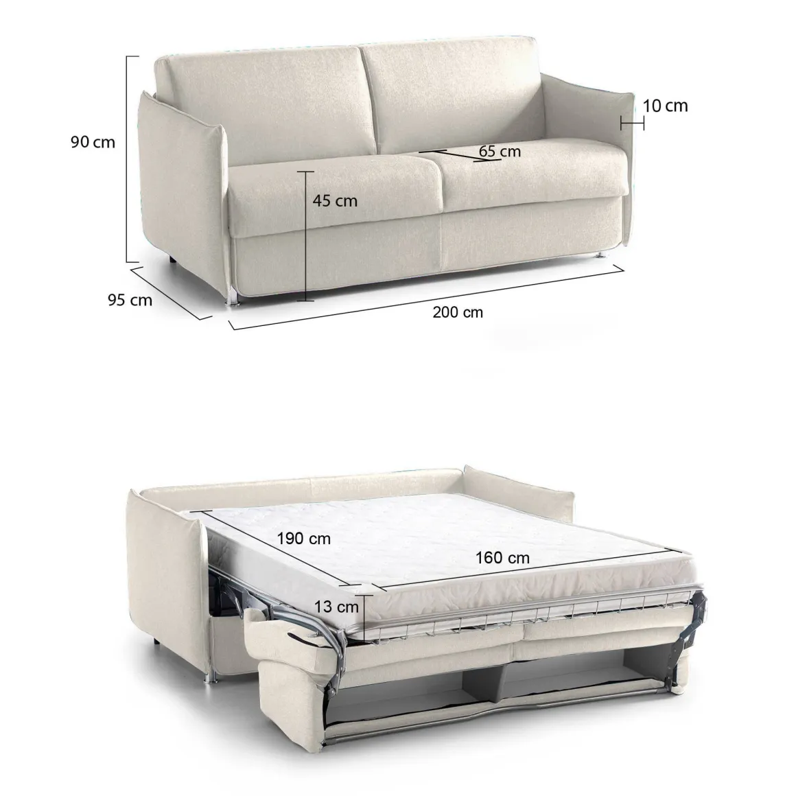 Divano Letto 3 Posti Beige Sfoderabile Contenitore 200x95 cm, Lavabile Made in Italy - Gravere