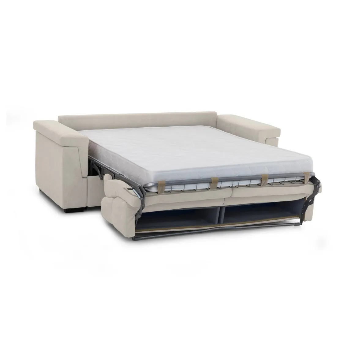 Divano Letto 3 Posti Beige Sfoderabile Contenitore 225x95 cm, Lavabile Made in Italy - Nus