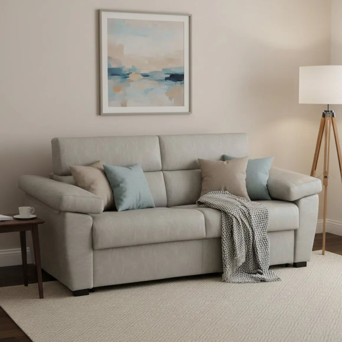 Divano Letto 3 Posti Beige Sfoderabile Contenitore 225x95 cm, Lavabile Made in Italy - Trino