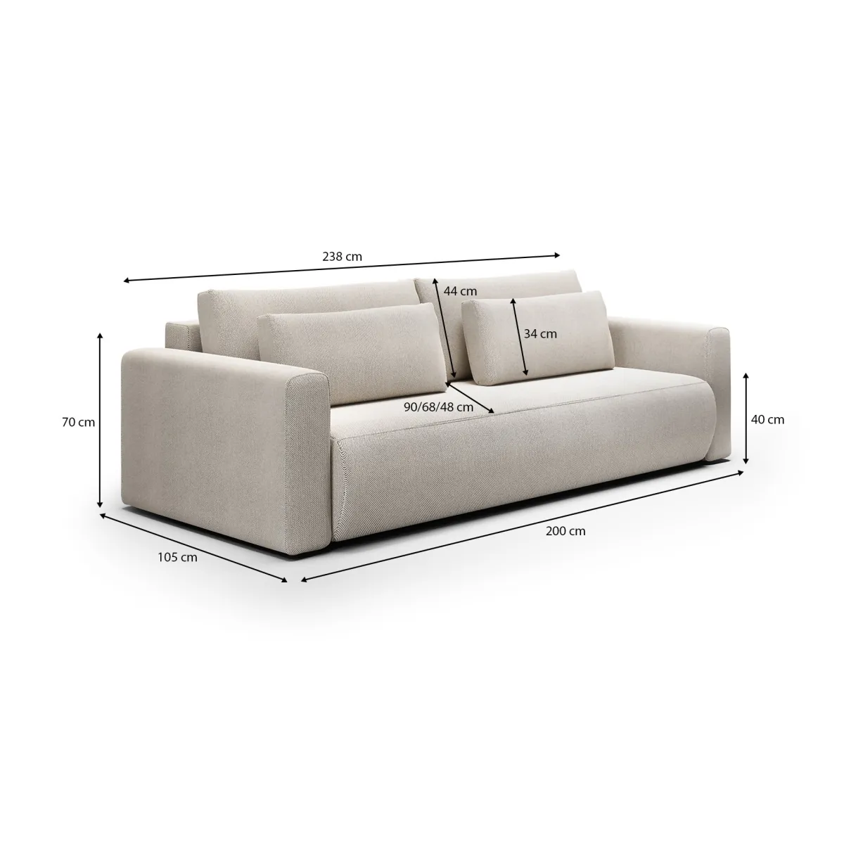 Divani Letto 2 Posti|Divano Contenitore Letto > Dmora Divano Letto 2 Posti Contenitore di Apertura a Libro 240x105 cm, Reclinabile - Erbezzo Bianco