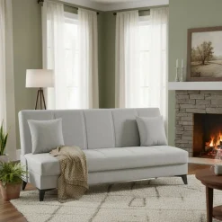 Divano Letto 3 Posti Bianco Contenitore di Apertura Click-clack 185x78 cm, Lavabile - Caneva