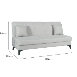 Divano Letto 3 Posti Bianco Contenitore di Apertura Click-clack 185x78 cm, Lavabile - Caneva