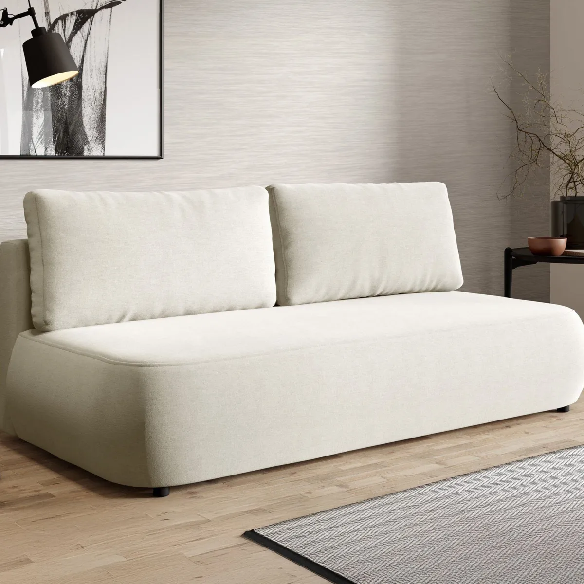 Divani Letto 2 Posti|Divano Contenitore Letto > Dmora Divano Letto 2 Posti Contenitore Cuscini Sfoderabili 210x106 cm, Reclinabile - Brugnato Bianco Crema