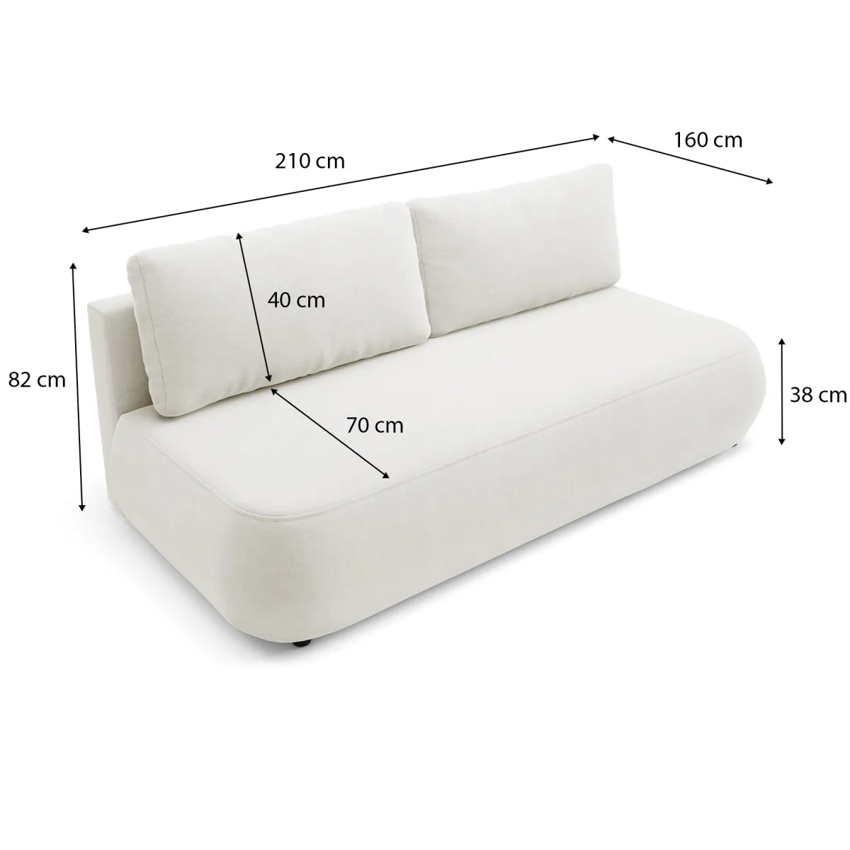 Divani Letto 2 Posti|Divano Contenitore Letto > Dmora Divano Letto 2 Posti Contenitore Cuscini Sfoderabili 210x106 cm, Reclinabile - Brugnato Bianco Crema