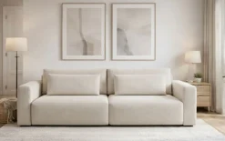 Divani Letto 2 Posti|Divano Contenitore Letto > Dmora Divano Letto 2 Posti Contenitore di Apertura a Libro 266x121 cm, Reclinabile - Golgi Bianco Crema
