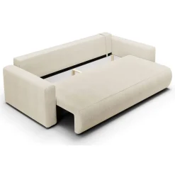 Divani Letto 2 Posti|Divano Contenitore Letto > Dmora Divano Letto 2 Posti Contenitore di Apertura a Libro 266x121 cm, Reclinabile - Golgi Bianco Crema
