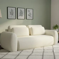 Divani Letto 3 Posti|Divano Contenitore Letto > Dmora Divano Letto 3 Posti Contenitore di Apertura a Libro 266x121 cm, Reclinabile - Sessame Bianco Crema