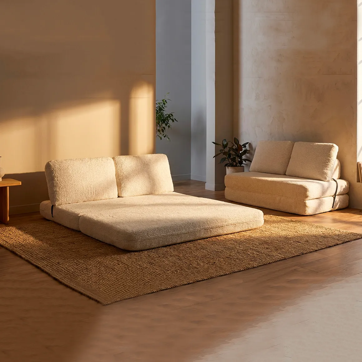 Divano Letto 2 Posti Bianco Reclinabile Apertura a Ribalta 31x31 cm, Posti a Sedere 2 - Albayz