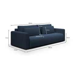 Divano Letto 2 Posti blu Contenitore di Apertura a Libro 240x105 cm, Reclinabile - Erbezzo