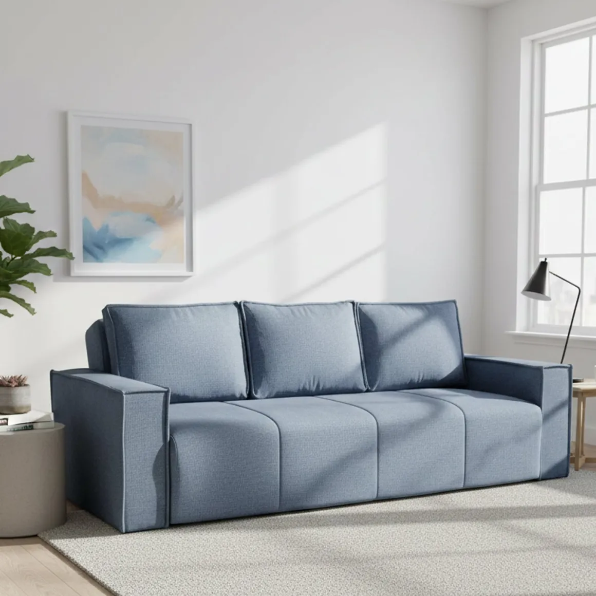 Divano Letto 3 Posti blu Contenitore di Apertura Click-clack 231x99 cm, Lavabile - Naturno