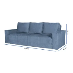 Divano Letto 3 Posti blu Contenitore di Apertura Click-clack 231x99 cm, Lavabile - Naturno