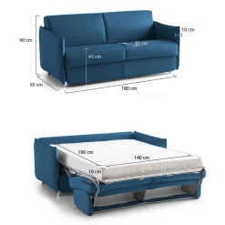 Divano Letto 2 Posti blu Sfoderabile Contenitore 180x95 cm, di Apertura a Ribalta Made in Italy - Trissino