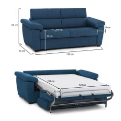 Divano Letto 2 Posti blu Sfoderabile Contenitore 185x95 cm, di Apertura a Ribalta Made in Italy - Seui