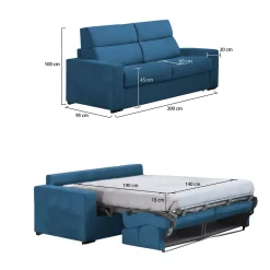 Divano Letto 2 Posti blu Sfoderabile Contenitore 200x95 cm, di Apertura a Ribalta Made in Italy - Ecate
