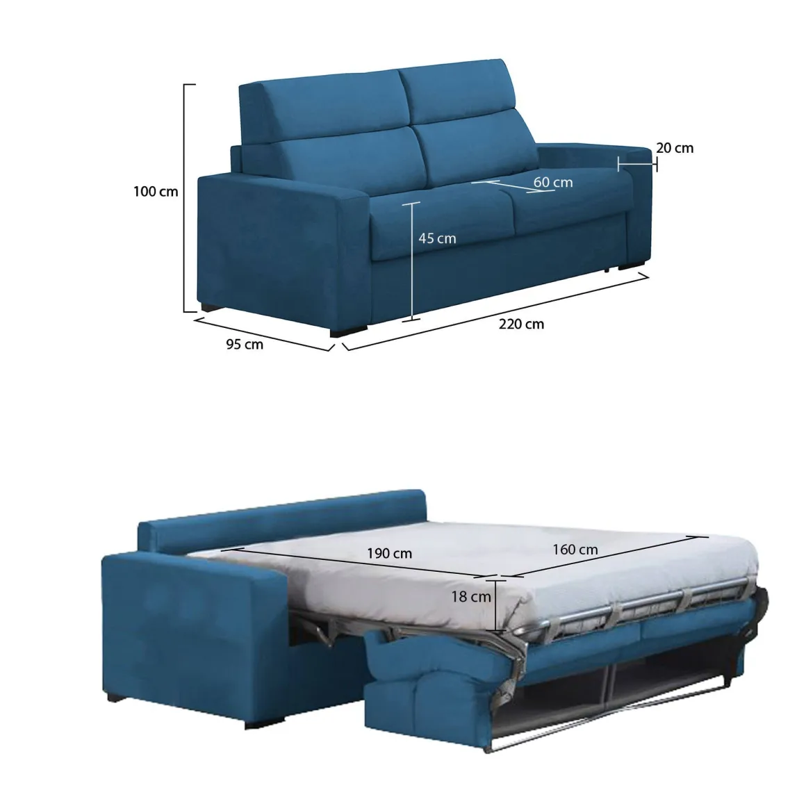 Divani Letto 3 Posti|Divano Contenitore Letto > Dmora Divano Letto 3 Posti Sfoderabile Contenitore 225x95 cm, Lavabile Made in Italy - Benedetto Blu