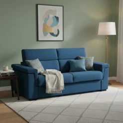 Divano Letto 3 Posti blu Sfoderabile Contenitore 225x95 cm, Lavabile Made in Italy - Nus