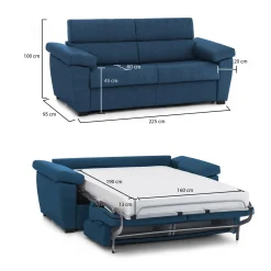 Divani Letto 3 Posti|Divani Letto > Dmora Divano Letto 3 Posti Sfoderabile Lavabile 205x86 cm, Idrorepellente Letto Estraibile Materasso Incluso Rete a Doghe Made in Italy - Avellana Blu