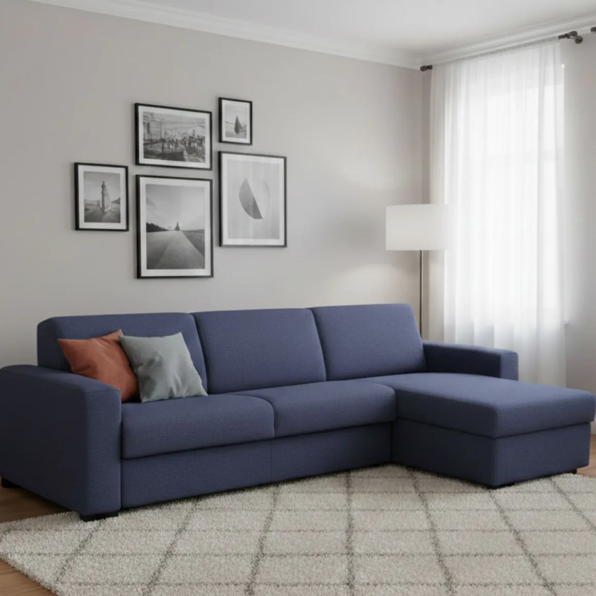 Divano letto 4 posti blu 280x95cm - Aika