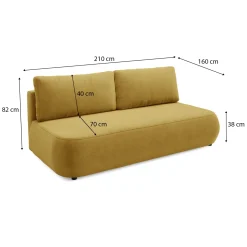 Divani Letto 2 Posti|Divano Contenitore Letto > Dmora Divano Letto 2 Posti Contenitore Cuscini Sfoderabili 210x106 cm, Reclinabile - Brugnato Giallo