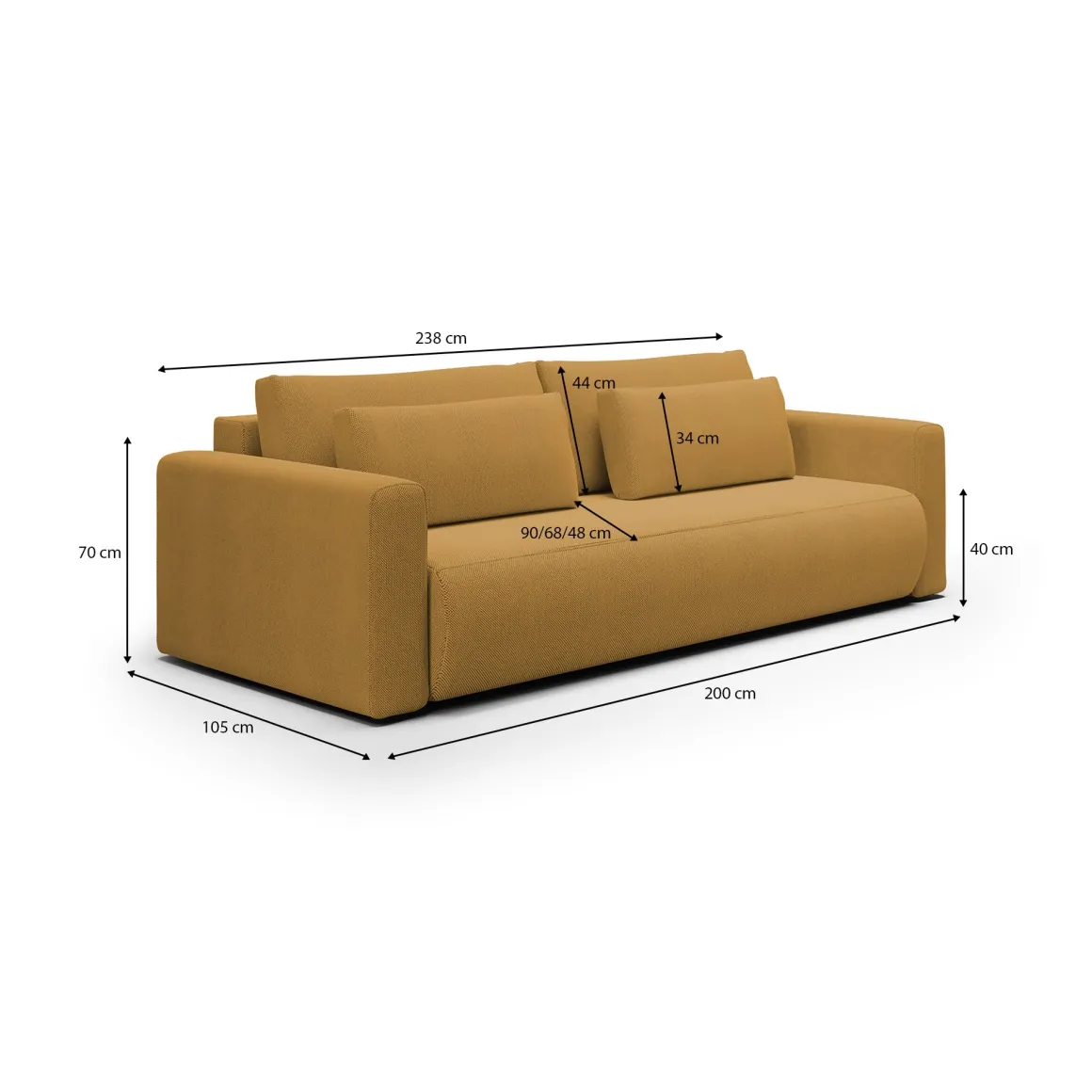 Divano Letto 2 Posti Giallo Contenitore di Apertura a Libro 240x105 cm, Reclinabile - Erbezzo