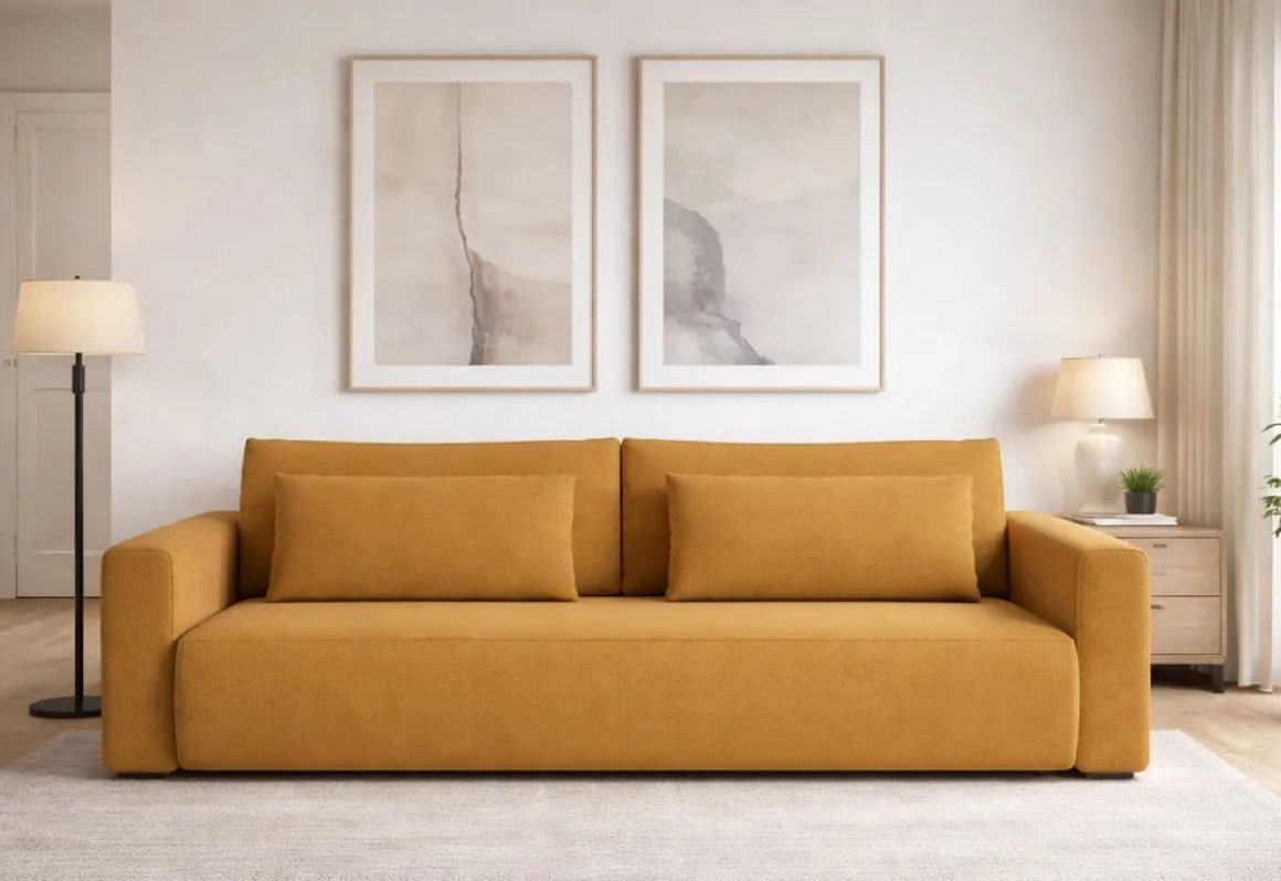 Divano Letto 2 Posti Giallo Contenitore di Apertura a Libro 240x105 cm, Reclinabile - Erbezzo