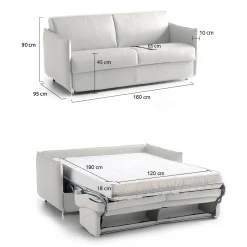 Divano Letto 2 Posti Grigio Chiaro Sfoderabile Contenitore 160x95 cm, di Apertura a Ribalta Made in Italy - Follina
