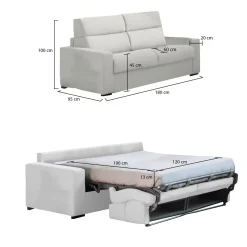 Divano Letto 2 Posti Grigio Chiaro Sfoderabile Contenitore 180x95 cm, di Apertura a Ribalta Made in Italy - Casabona