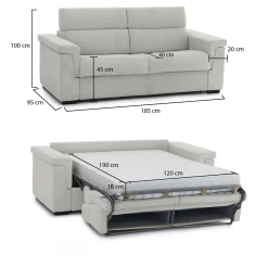 Divani Letto 2 Posti|Divano Contenitore Letto > Dmora Divano Letto 2 Posti Sfoderabile Contenitore 185x95 cm, di Apertura a Ribalta Made in Italy - Salorno Grigio Chiaro