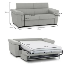 Divano Letto 2 Posti Grigio Chiaro Sfoderabile Contenitore 185x95 cm, di Apertura a Ribalta Made in Italy - Seui