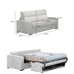 Divano Letto 2 Posti Grigio Chiaro Sfoderabile Contenitore 200x95 cm, di Apertura a Ribalta Made in Italy - Ecate