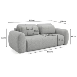 Divano Letto 3 Posti Grigio Chiaro Contenitore di Apertura a Libro 266x121 cm, Reclinabile - Sessame
