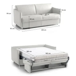 Divano Letto 3 Posti Grigio Chiaro Sfoderabile Contenitore 200x95 cm, Lavabile Made in Italy - Gravere