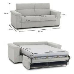 Divani Letto 3 Posti|Divano Contenitore Letto > Dmora Divano Letto 3 Posti Sfoderabile Contenitore 225x95 cm, Lavabile Made in Italy - Pacecos Grigio Chiaro