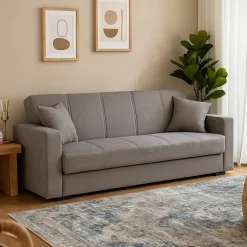 Divani Letto 3 Posti|Divano Contenitore Letto > Dmora Divano Letto 3 Posti Contenitore di Apertura Click-clack 222x88 cm, Lavabile - Nogara Grigio