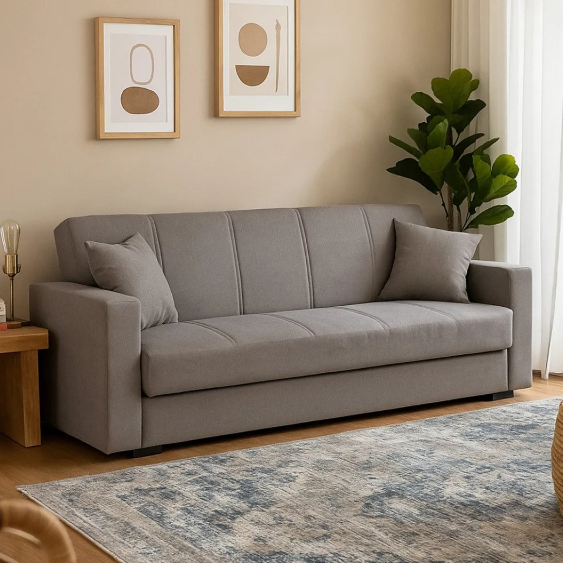 Divano Letto 3 Posti Grigio Contenitore di Apertura Click-clack 214x80 cm, Lavabile - Giaveno