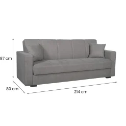 Divano Letto 3 Posti Grigio Contenitore di Apertura Click-clack 214x80 cm, Lavabile - Giaveno
