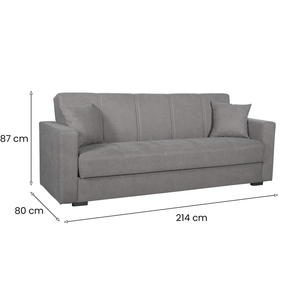 Divano Letto 3 Posti Grigio Contenitore di Apertura Click-clack 214x80 cm, Lavabile - Giaveno