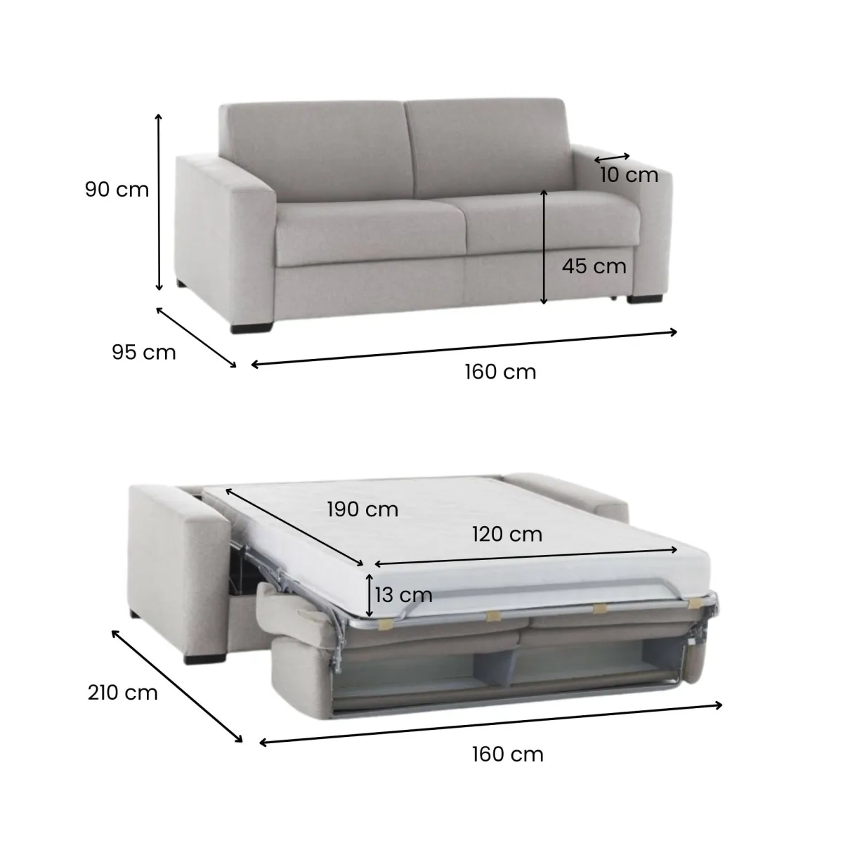 Divani Letto 2 Posti|Salotto > Dmora Divano Letto 2 Posti Sfoderabile Contenitore 160x95 cm, di Apertura Girevole - Alcatraz Grigio