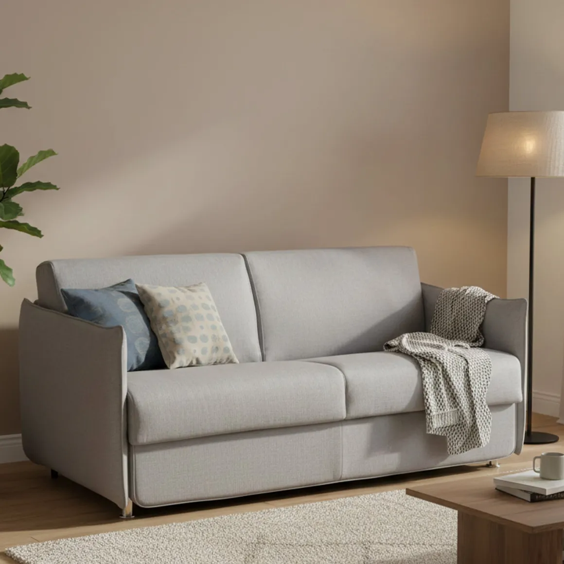 Divano Letto 2 Posti Grigio Sfoderabile Contenitore 160x95 cm, di Apertura a Ribalta Made in Italy - Follina