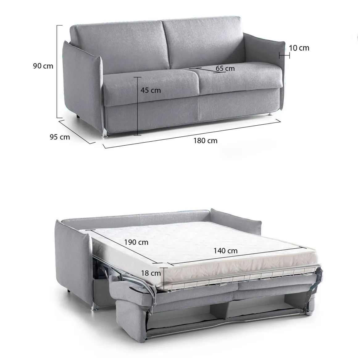 Divani Letto 2 Posti|Divano Contenitore Letto > Dmora Divano Letto 2 Posti Sfoderabile Contenitore 180x95 cm, di Apertura a Ribalta Made in Italy - Trovo Grigio