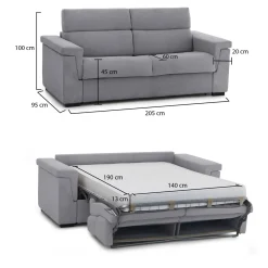Divano Letto 2 Posti Grigio Sfoderabile Contenitore 205x95 cm, di Apertura a Ribalta Made in Italy - Biscossi