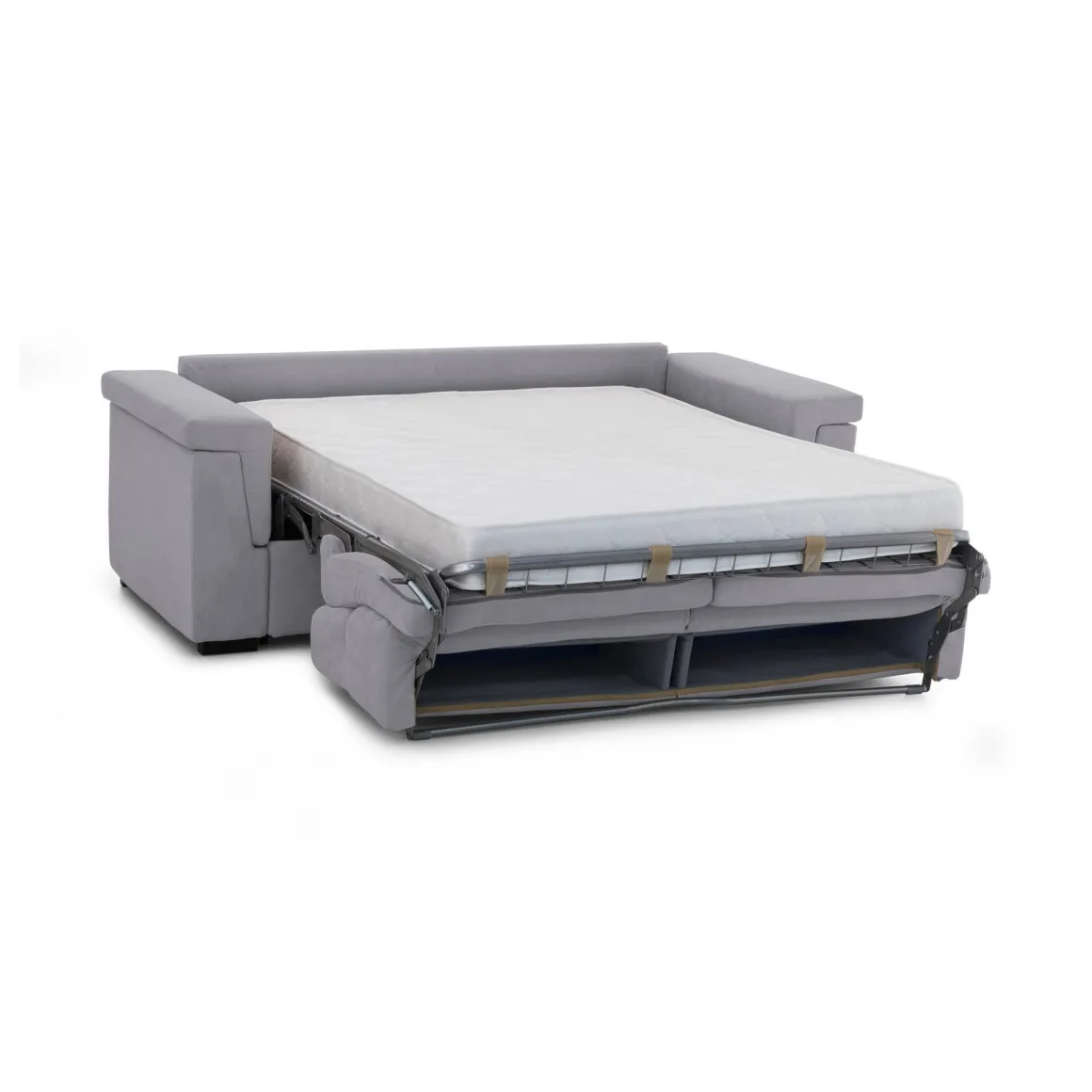 Divano Letto 2 Posti Grigio Sfoderabile Contenitore 205x95 cm, di Apertura a Ribalta Made in Italy - Biscossi