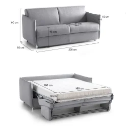 Divano Letto 3 Posti Grigio Sfoderabile Contenitore 200x95 cm, Lavabile Made in Italy - Cecina