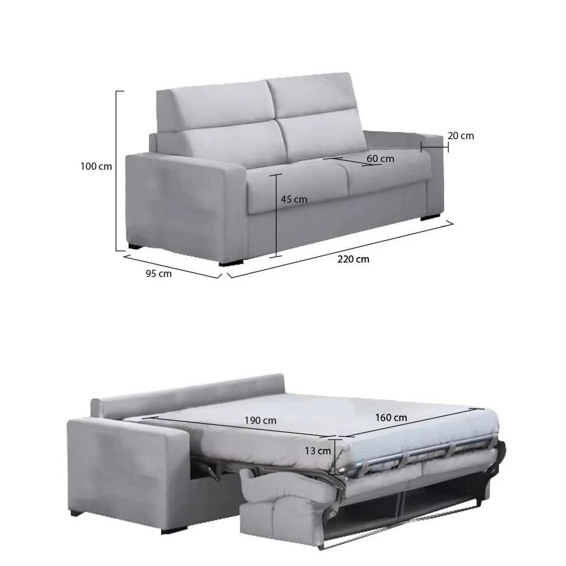 Divano Letto 3 Posti Grigio Sfoderabile Contenitore 220x95 cm, Lavabile Made in Italy - Marcon