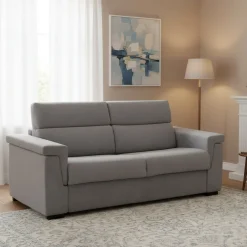 Divano Letto 3 Posti Grigio Sfoderabile Contenitore 225x95 cm, Lavabile Made in Italy - Benedetto