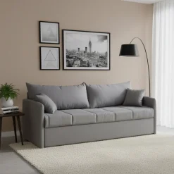 Divano Letto 3 Posti Grigio Sfoderabile Lavabile 205x86 cm, Letto Estraibile Materasso Incluso Made in Italy - Avellana