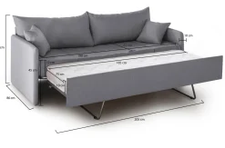 Divano Letto 3 Posti Grigio Sfoderabile Lavabile 205x86 cm, Letto Estraibile Materasso Incluso Made in Italy - Avellana