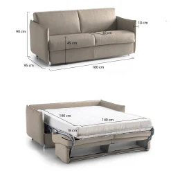 Divano Letto 2 Posti Grigio Tortora Sfoderabile Contenitore 180x95 cm, Lavabile Made in Italy - Trissino