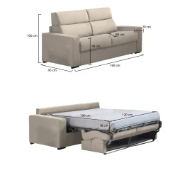 Divano Letto 2 Posti Grigio Tortora Sfoderabile Contenitore 180x95 cm, di Apertura a Ribalta Made in Italy - None